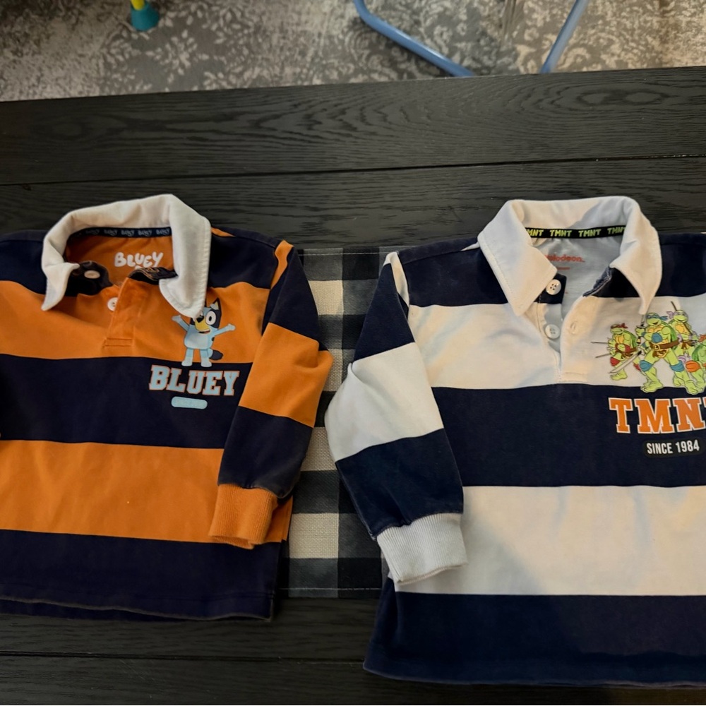 Bluey and TMNT Kids Long Sleeve Polo Shirts - Orange, Navy, White 3T